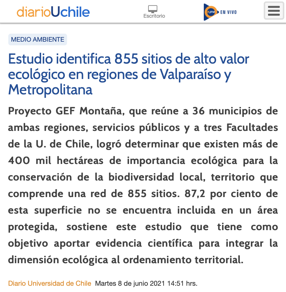 Estudio identifica 855 sitios de alto valor ecológico en regiones de Valparaíso y Metropolitana