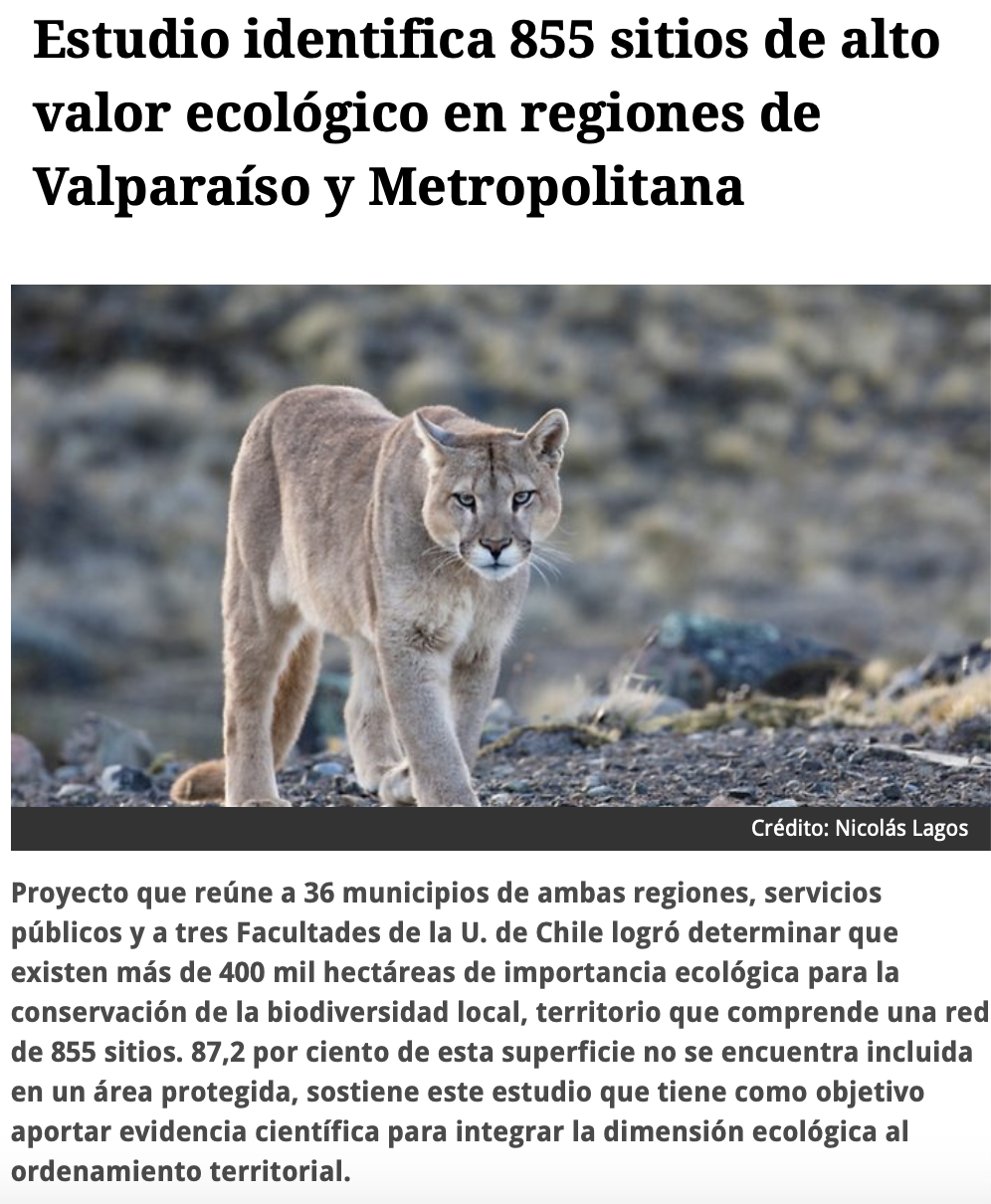 Estudio identifica 855 sitios de alto valor ecológico en regiones de Valparaíso y Metropolitana