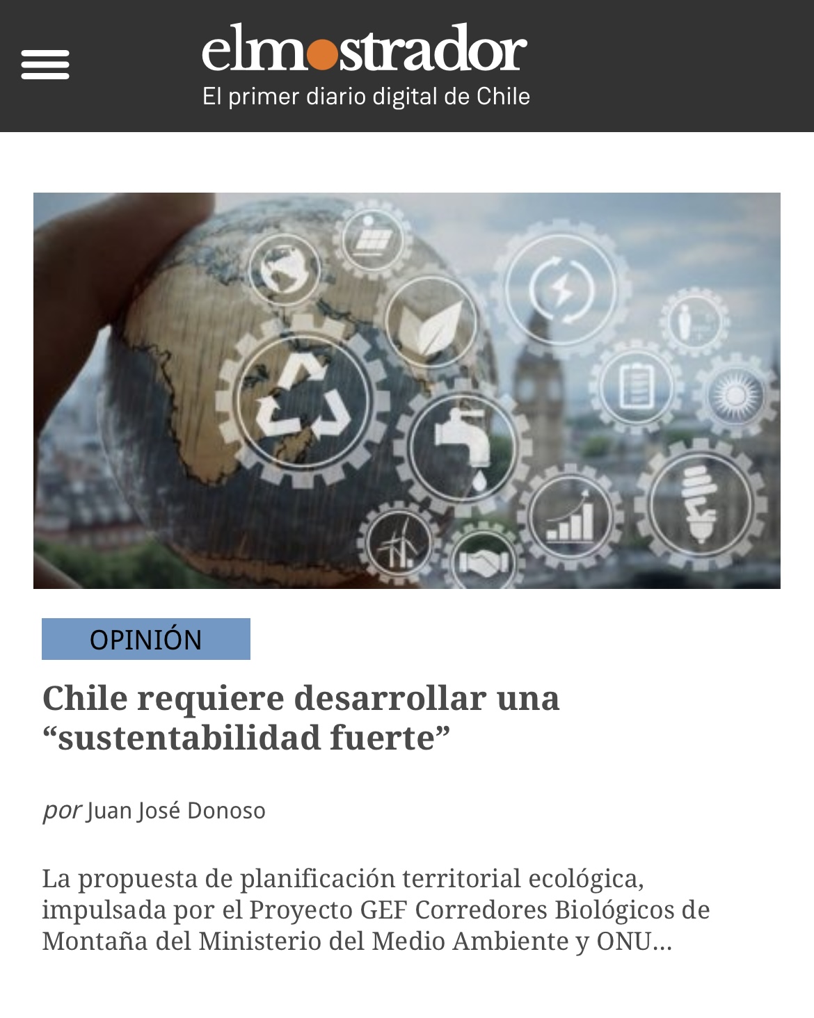 Columna de Opinión: Chile requiere desarrollar una sustentabilidad fuerte