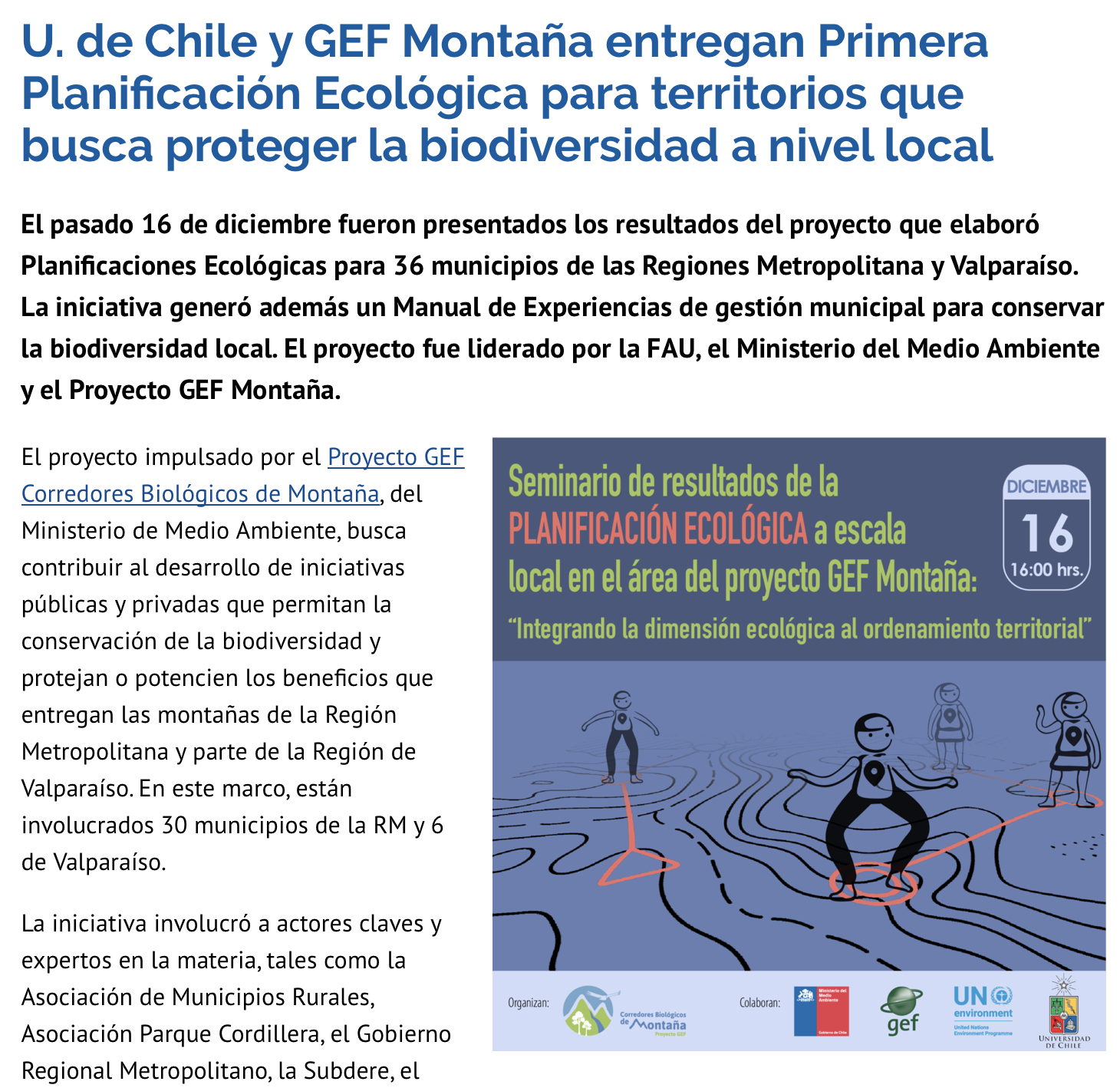 U. de Chile y GEF Montaña entregan Primera Planificación Ecológica para territorios que busca proteger la biodiversidad a nivel local